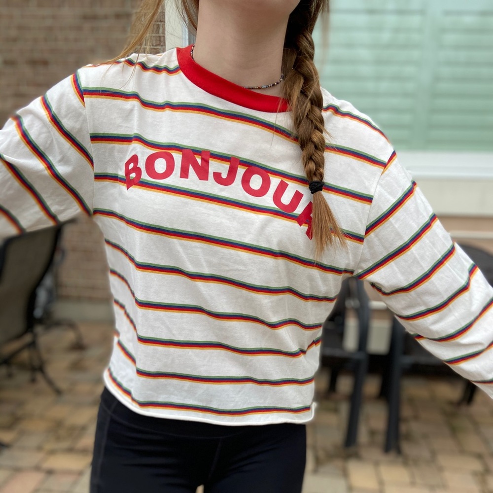 Striped BONJOUR T shirt